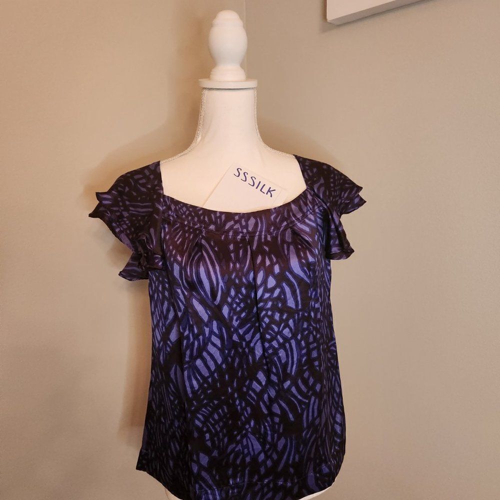 Banana Republic Purple and Black Silk Flutter Sleeve Blouse - Picture 9 of 9